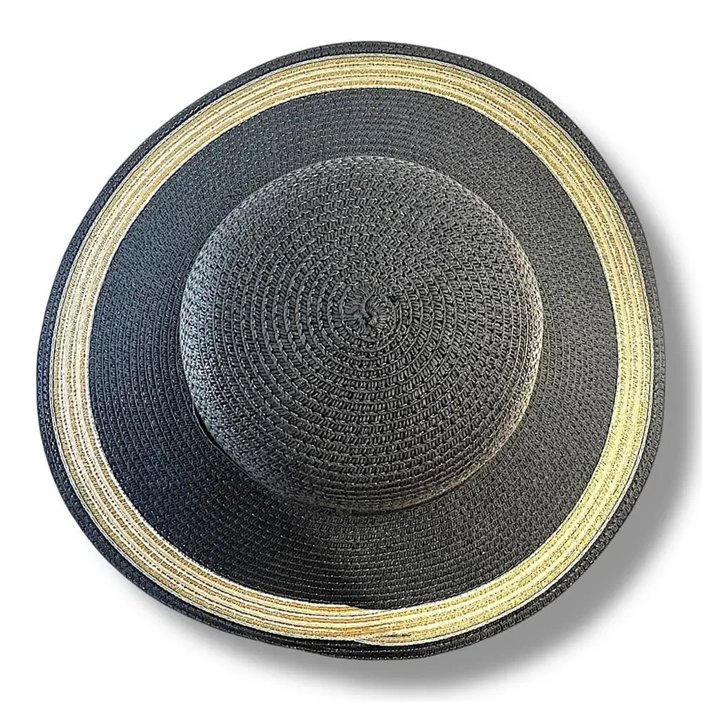 Black and Gold Metallic Elegant Wide-Brimmed Hat SUN N SAND SUNHAT